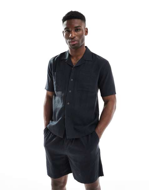 New Look double pocket boxy linen-blend shirt co-ord in black - view 1