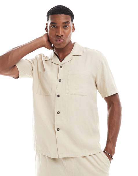 New Look double pocket boxy linen-blend shirt co-ord in stone - view 1