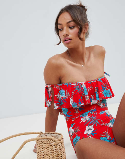 New Look Double Ruffle Bardot Swimsuit, 4 of 4