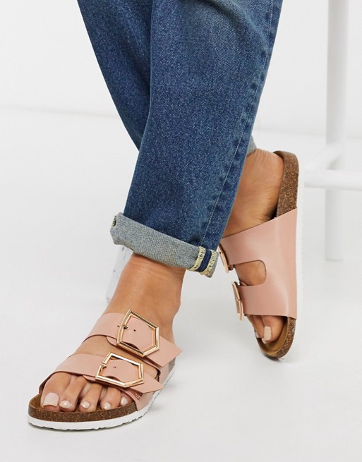 New Look double strap flat sandals in pink