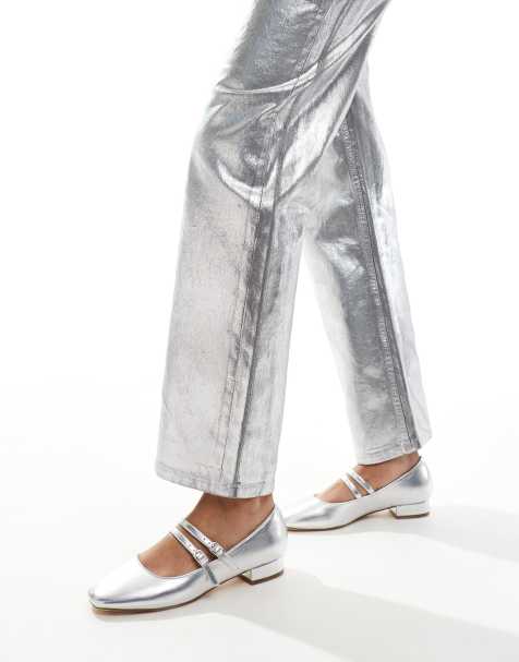 New Look double strap flat shoes in silver - view 1