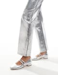 [New Look] New Look double strap flat shoes in silver 40 SILVER
