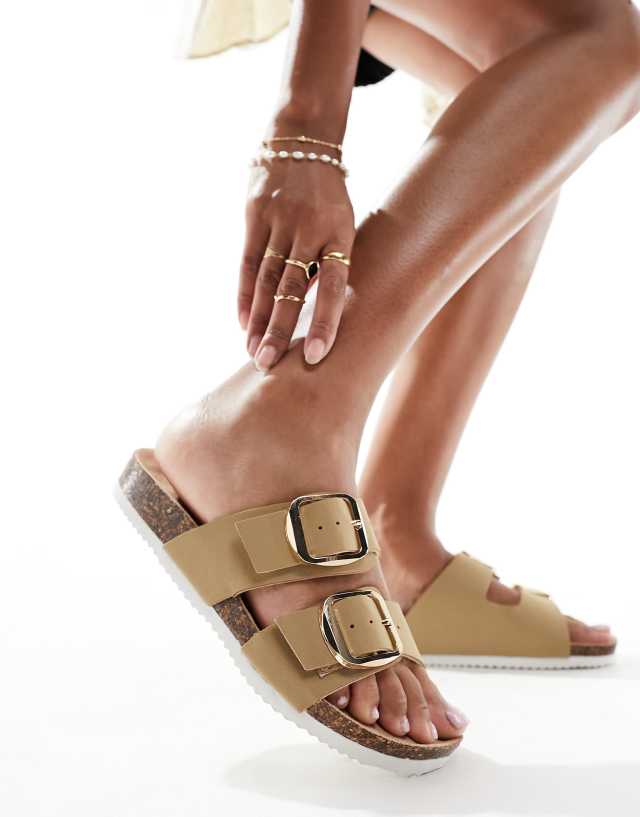 New Look - double strap flat slip on sandal in stone