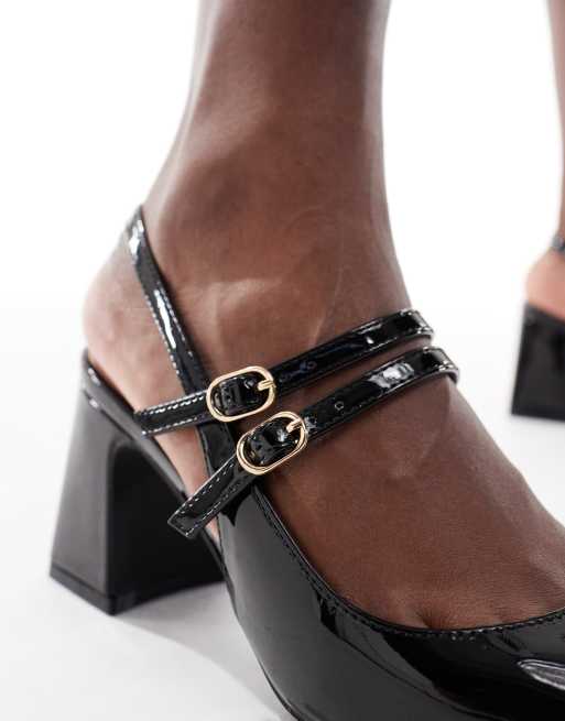 New Look double strap heeled mary jane in black, 3 of 4