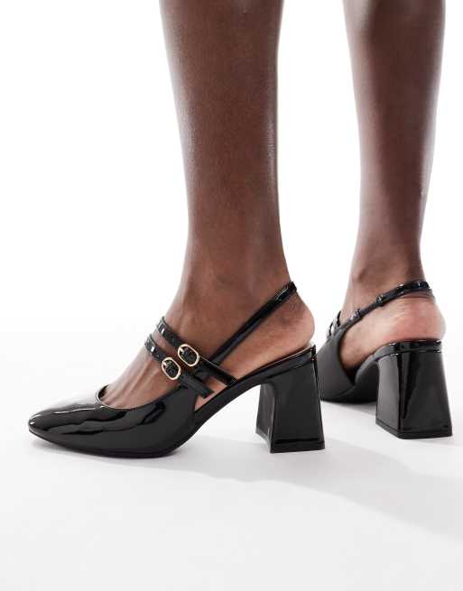 New Look double strap heeled mary jane in black, 4 of 4