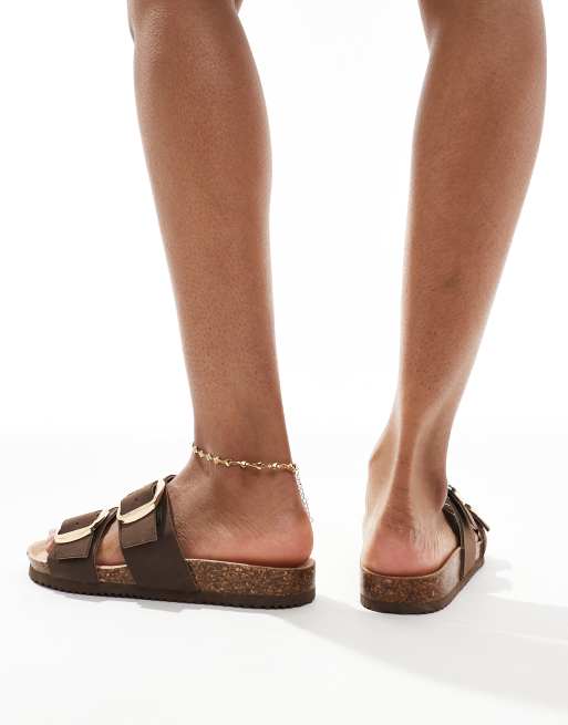 New Look double strap sandal with buckles in brown, 3 of 4