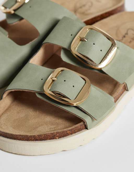 New Look double strap sandal with buckles in sage green, 2 of 4