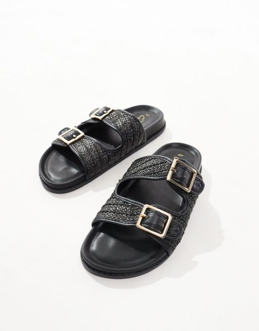  New Look double strap sandal with raffia in black
