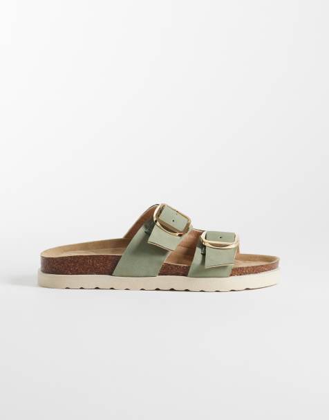 New Look double strap sandals with buckles in sage green - view 1