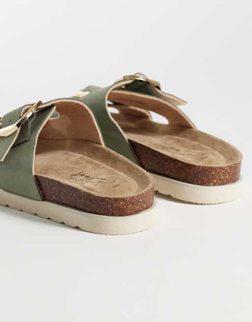 New Look double strap sandals with buckles in sage green, 4 of 4