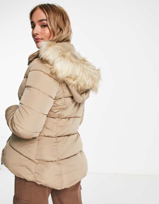 New Look Doudoune avec capuche en fausse fourrure Camel ASOS