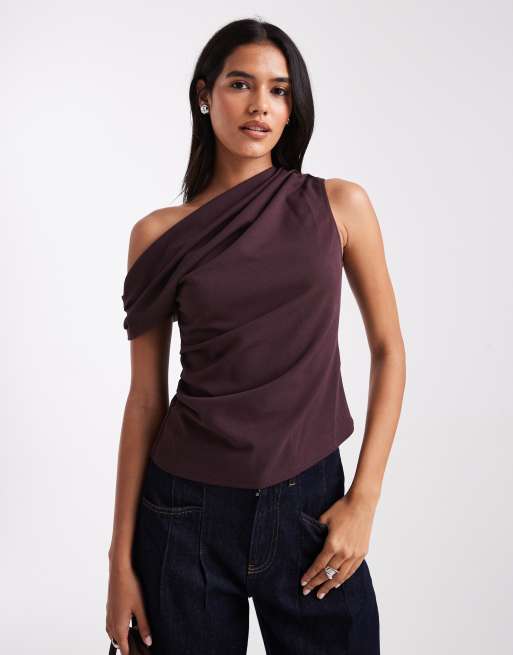 New Look draped scuba top in black