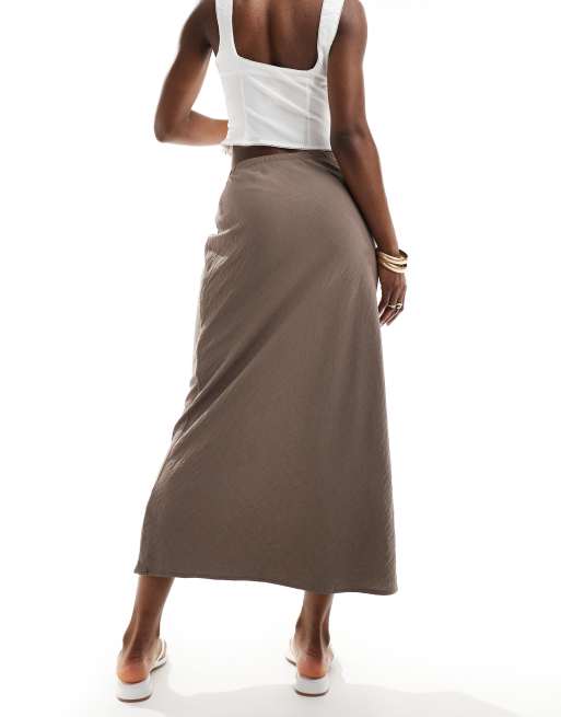New Look drawstring midi skirt in beige ASOS