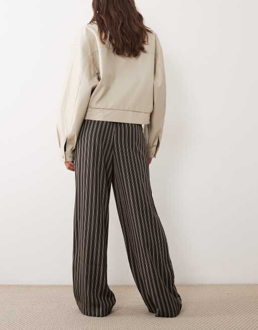 New Look drawstring waist wide leg pants in brown stripe, 3 of 5