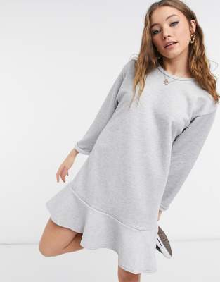 New Look drop hem sweatshirt dress in gray-Grey