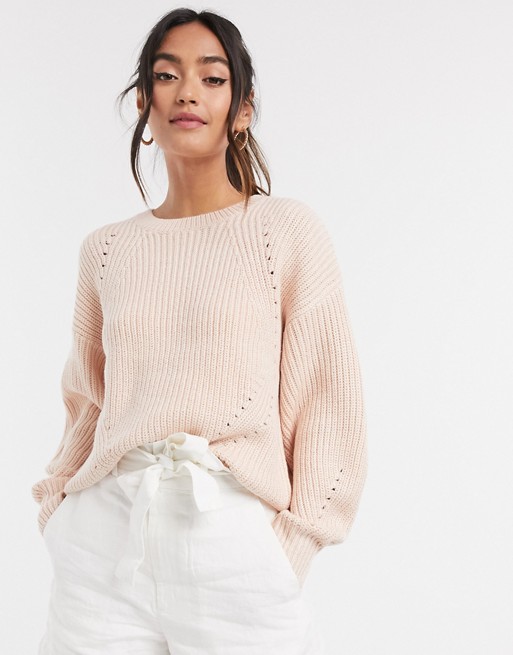 New Look dropped shoulder rib jumper in mid pink