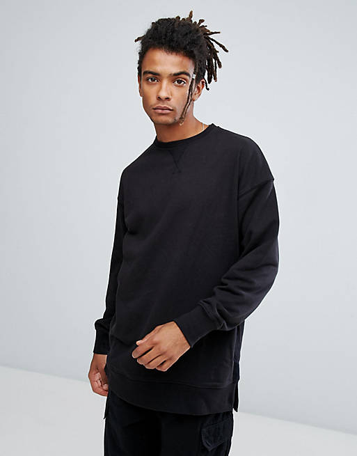New Look Dropped Shoulder Sweatshirt With Crew Neck In Black | ASOS