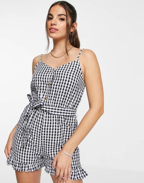 New Look – Durchgeknöpfter Playsuit in Blau mit Karomuster - view 1