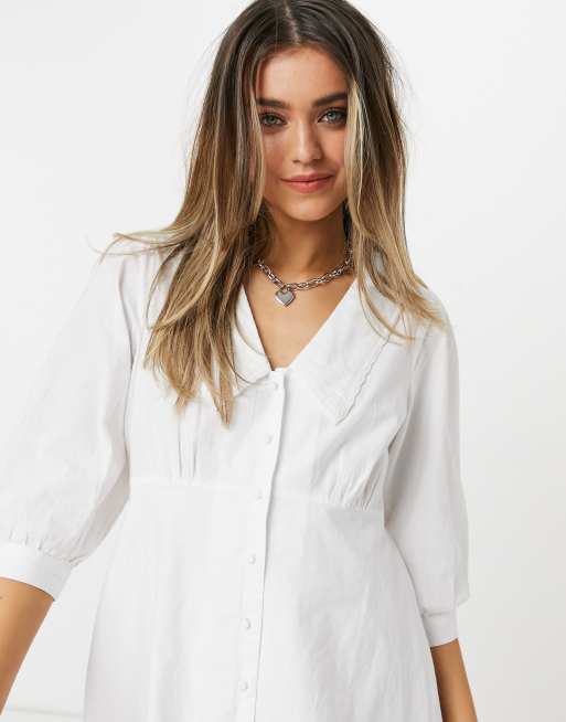 New Look – Durchgeknöpftes Popeline-Minikleid mit Kragen in Weiß, 3 von 4