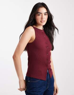 New Look - Durchgeknöpftes Tanktop in Burgunderrot