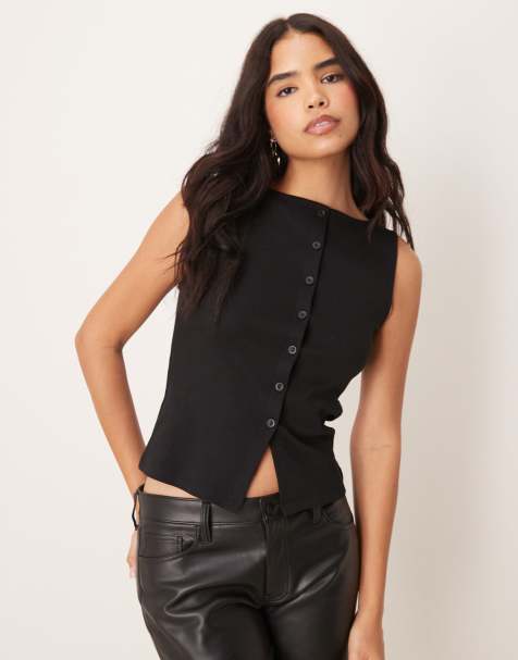 New Look – Durchgeknöpftes Tanktop in Schwarz - view 1