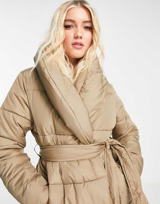 Padded Collar Duvet Belted Puffer Coat