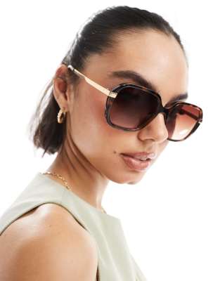 New Look - Eckige Sonnenbrille in Braun mit goldenem Detail