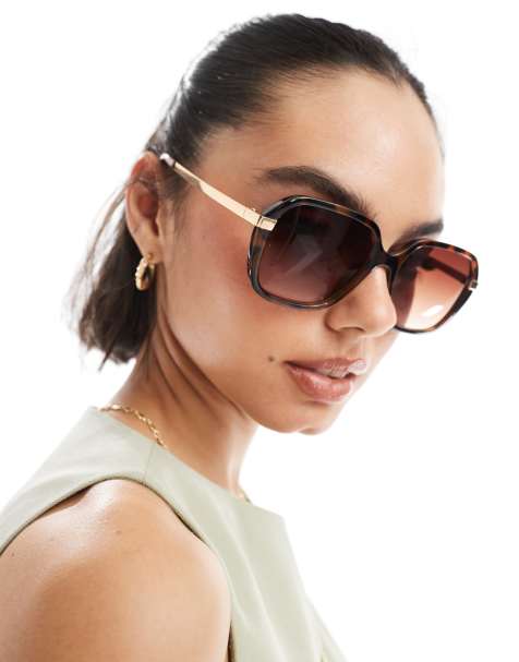 New Look – Eckige Sonnenbrille in Braun mit goldenem Detail - view 1