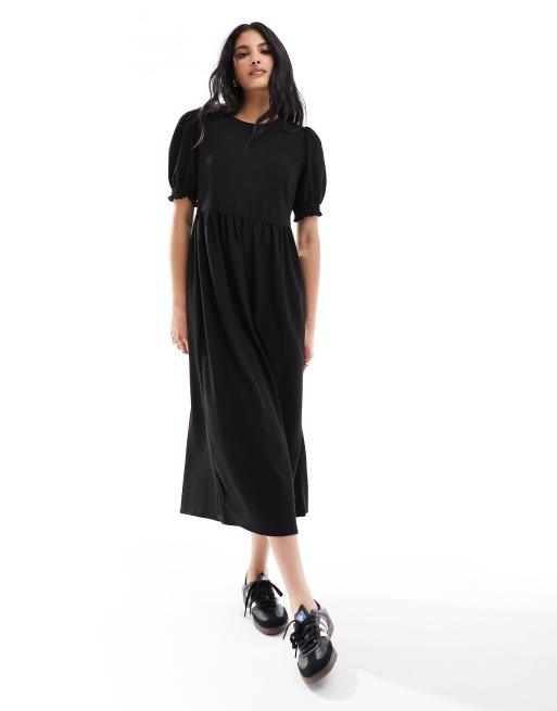 New Look - Effen aangerimpelde midi-jurk in zwart