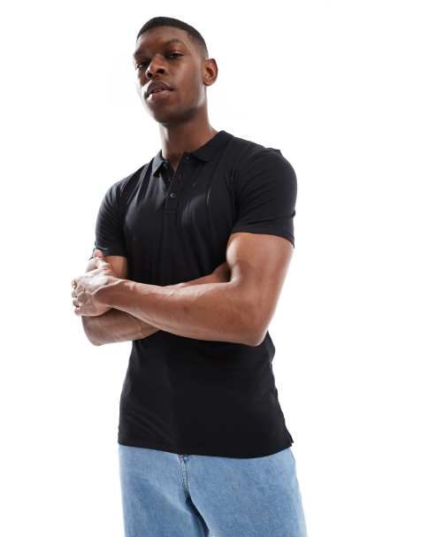 New Look – Einfarbiges Muskel-Poloshirt in Schwarz - view 1