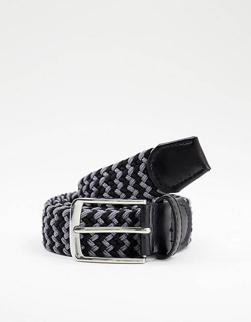 New Look elastic woven belt in dark grey
