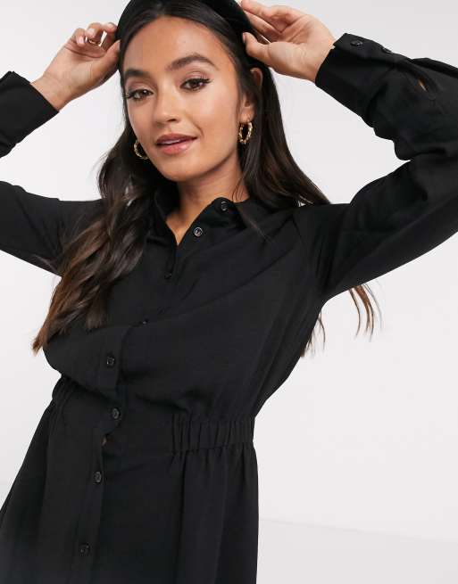 New Look elasticated waist shirt dress in black