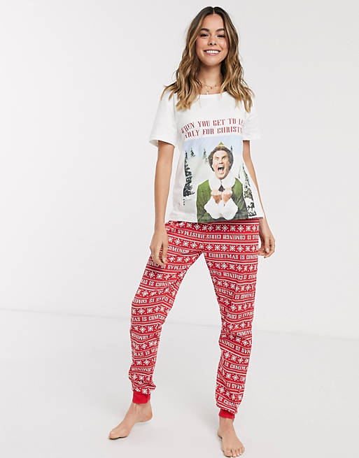 kussen handleiding echtgenoot New Look elf christmas pyjama sweatpants set in white | ASOS