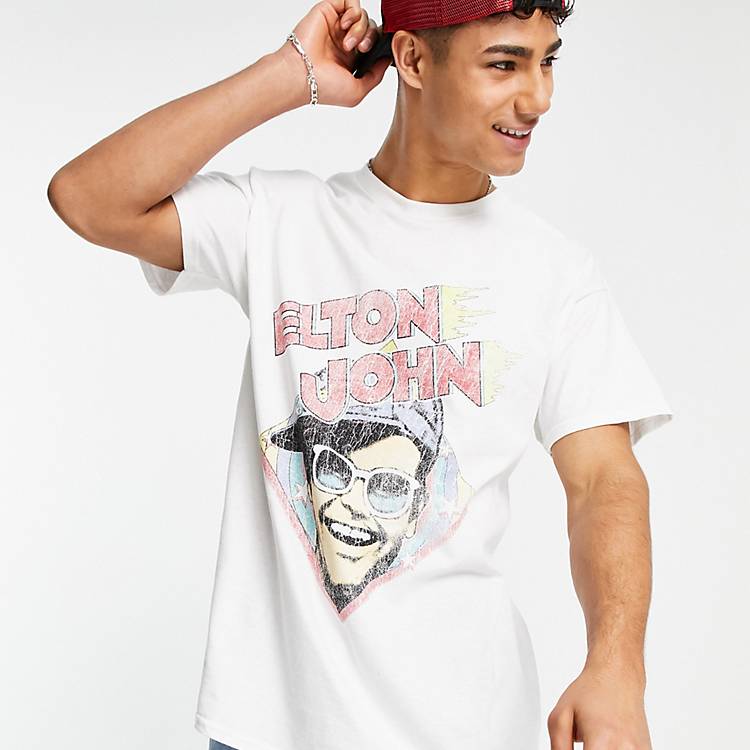 New Look Elton John print t-shirt in white | ASOS