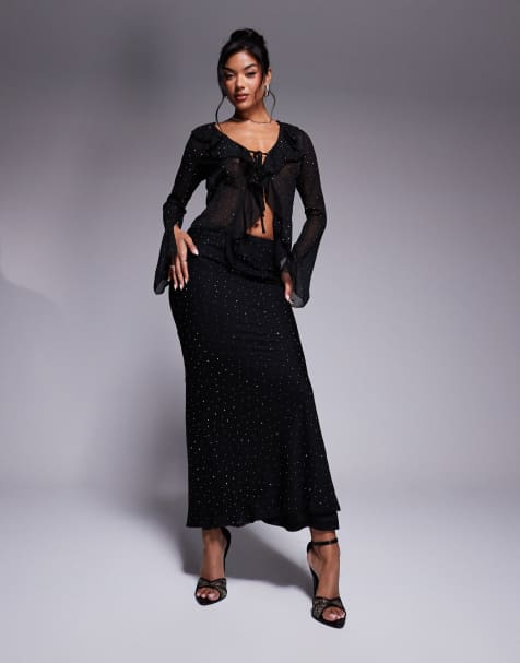 New Look embellished blouse & skirt set in black - view 1