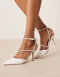 [New Look] New Look embellished cross strap heeled shoes in white 36 White