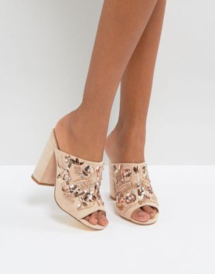 Look Embellished Heeled Mule Sandals | ASOS