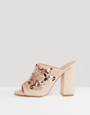 embellished mule heels