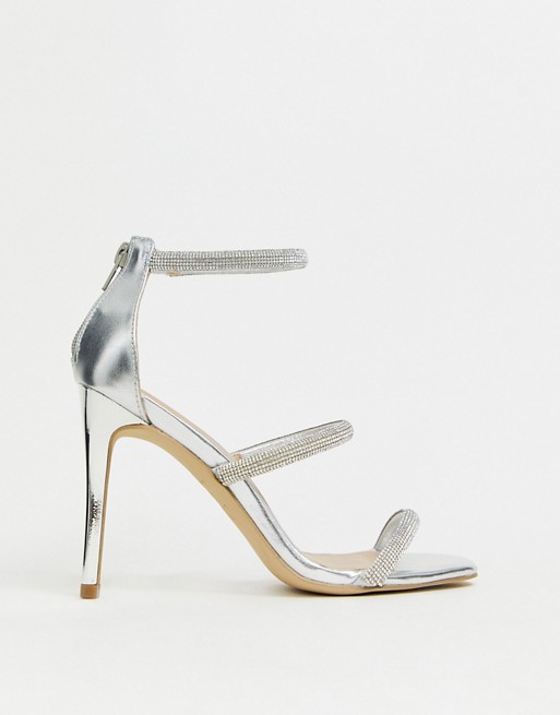 New Look embellished heeled stiletto sandals in silver