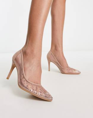 New Look embellished mesh court heeled shoes in oatmeal - ASOS Price Checker