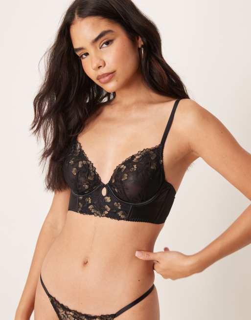 New Look embellished non padded bra in black