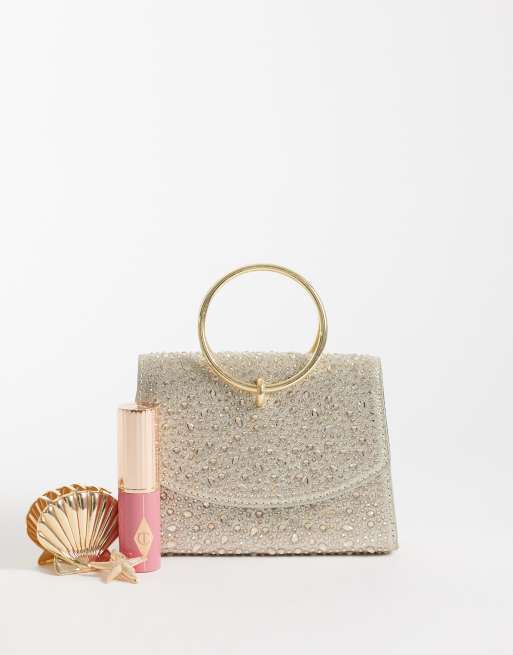 New Look embellished ring handle clutch bag in gold, 2 of 4