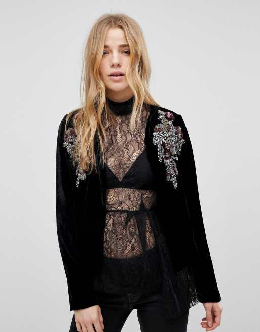 New Look Embellished Velvet Crop Jacket | ASOS