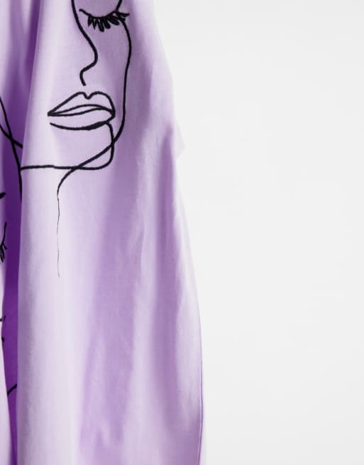 New Look embroidered abstract face t-shirt in lilac, 2 of 4