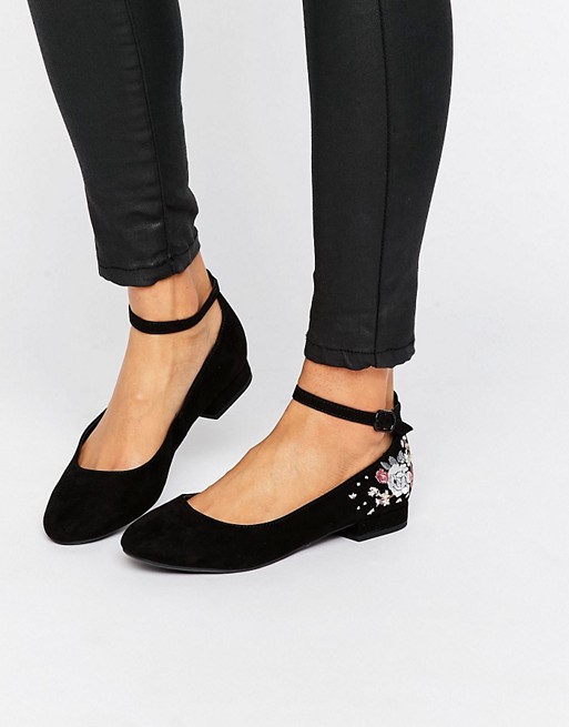 New Look | New Look Embroidered Ankle Strap Flat Shoe