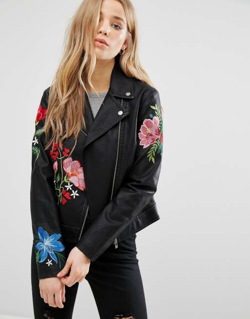 Asos embroidered outlet leather jacket