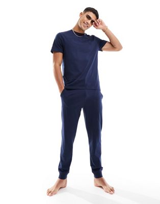 New Look embroidered jogger pyjama set in navy