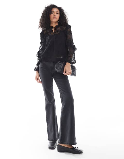 New Look embroidered lace blouse in black, 2 of 4