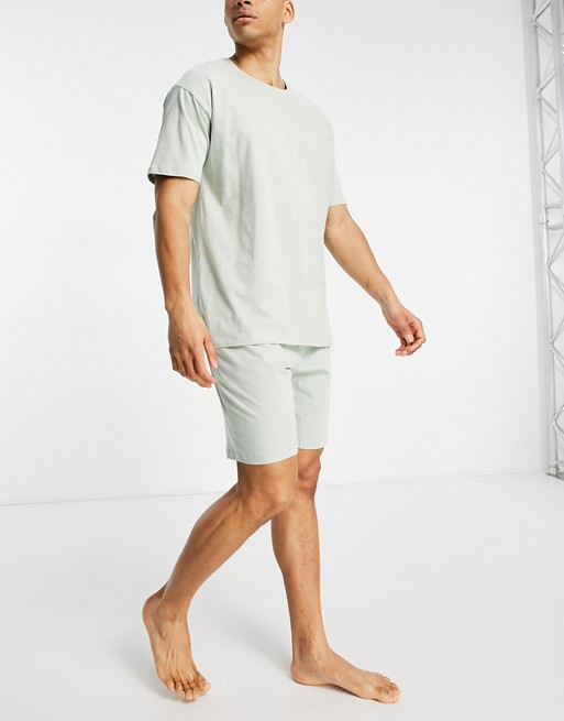 New Look embroidered lounge t-shirt & short set in green