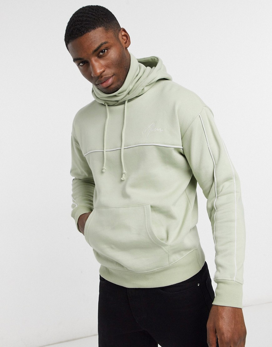 New Look embroidered NLM hoodie with snood in green